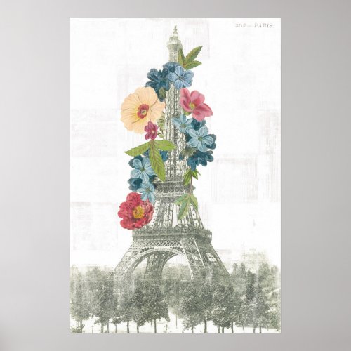 Floral Eiffel Tower  Paris France Poster