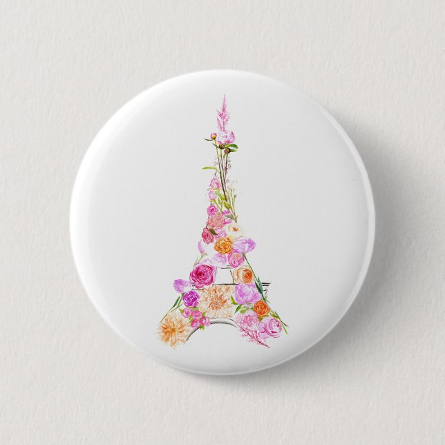 Floral eiffel tower pinback button (Front)