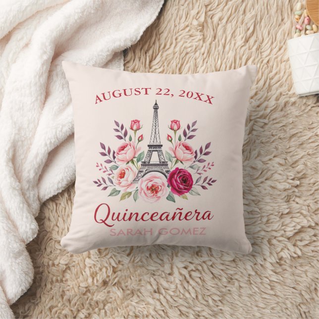 floral eiffel tower quinceanera  throw pillow (Blanket)
