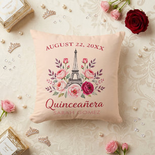 floral eiffel tower quinceanera  throw pillow