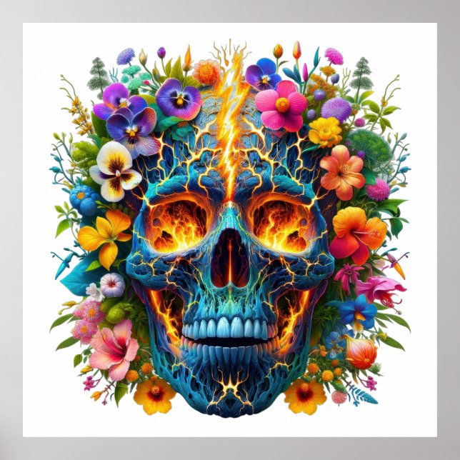 Floral Electric Skull Poster (Front)