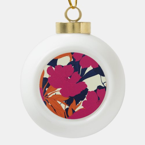 Floral elegance abstract pattern ceramic ball christmas ornament