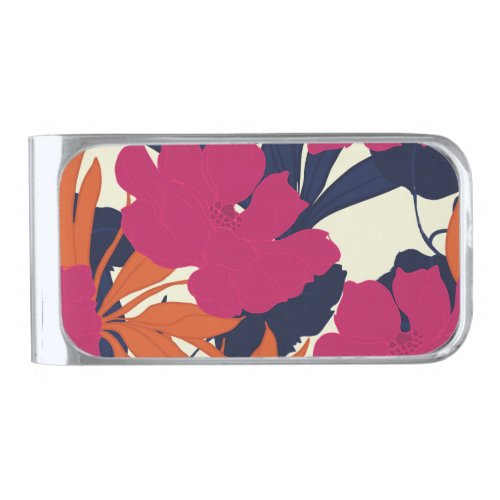 Floral elegance abstract pattern silver finish money clip