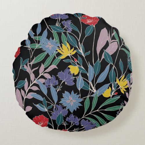 Floral Elegance Abstract Vintage Background Round Pillow