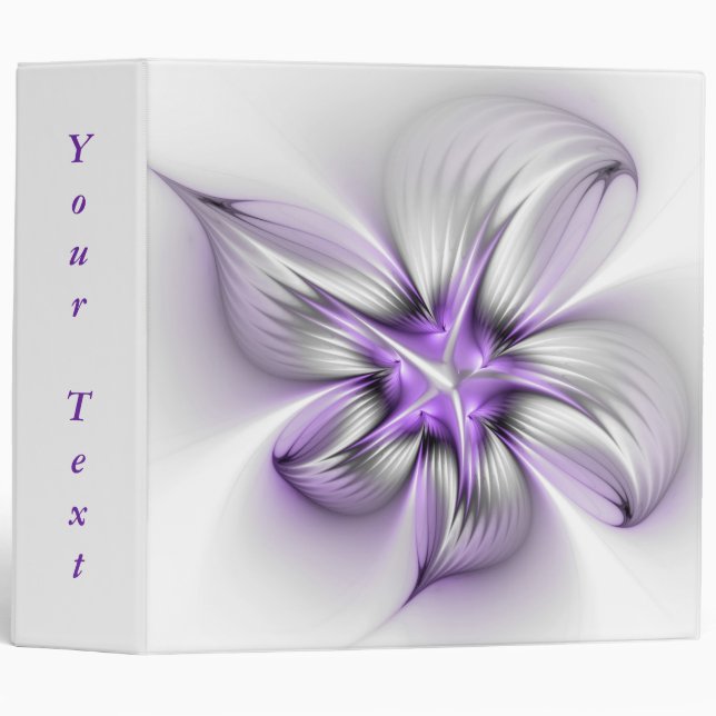 Floral Elegance Abstract Violet Fractal Art Text 3 Ring Binder (Front/Spine)