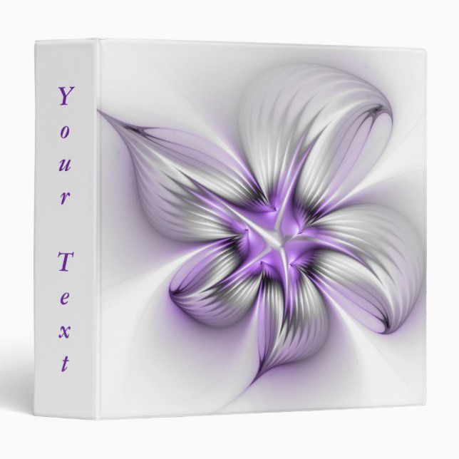 Floral Elegance Abstract Violet Fractal Art Text 3 Ring Binder (Front/Spine)