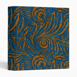 Floral Elegance Blue & Gold Arts & Crafts Design 3 Ring Binder