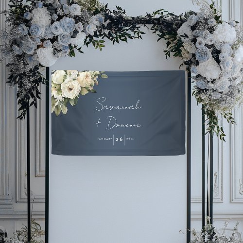 Floral Elegance Dusty Blue Wedding  Banner