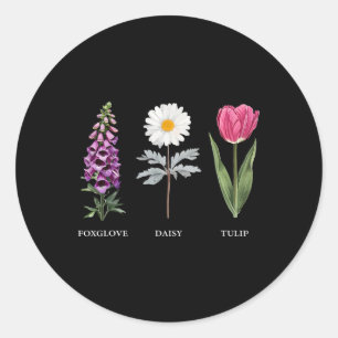 Floral Elegance Foxglove Daisy Tulip Design Classic Round Sticker