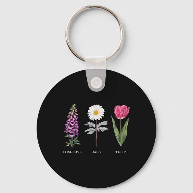 Floral Elegance Foxglove Daisy Tulip Design  Keychain (Front)