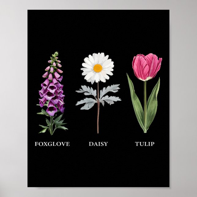 Floral Elegance Foxglove Daisy Tulip Design  Poster (Front)