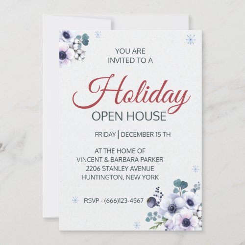 Floral Elegance Holiday Open House Invitation