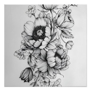 Floral elegance in black and white poster