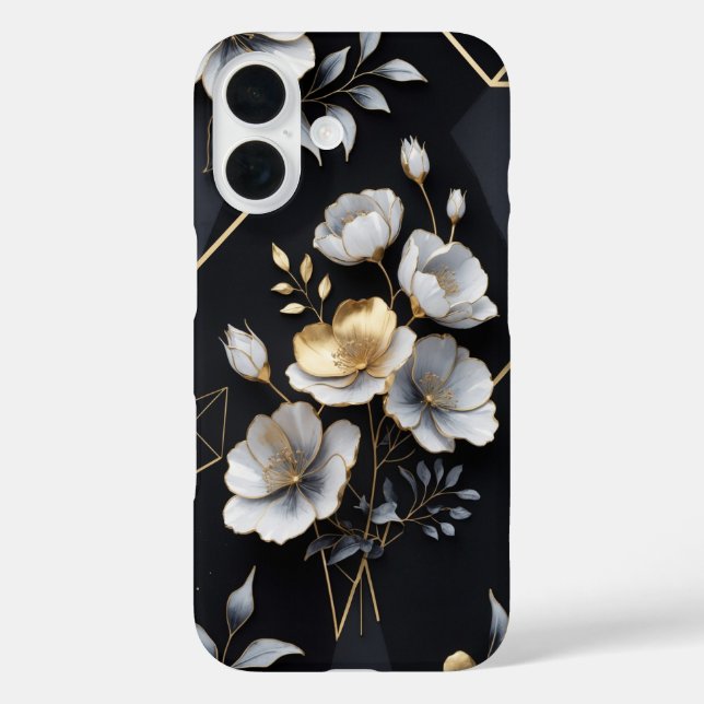Floral Elegance – Matte Black with Gold & Silver Case-Mate iPhone Case (Back)