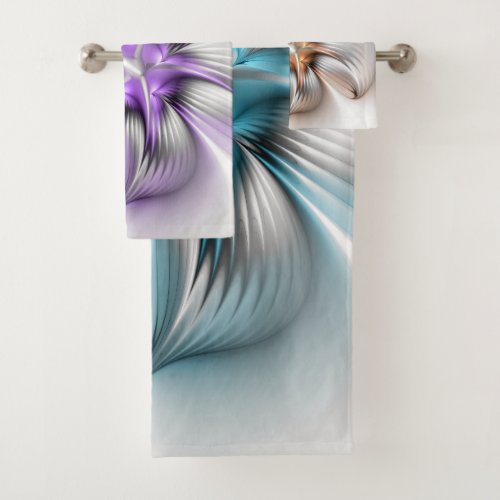 Floral Elegance Modern Abstract 3D Fractal Flower Bath Towel Set