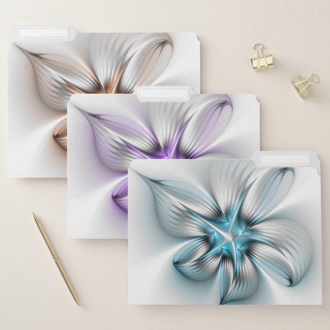 Floral Elegance Modern Abstract 3D Fractal Flower File Folder (Set)