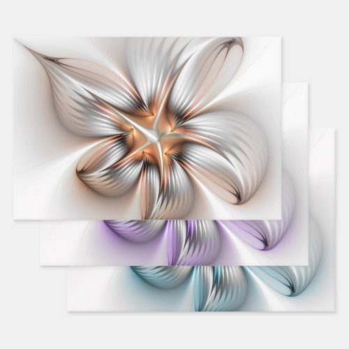 Floral Elegance Modern Abstract 3D Fractal Flower Wrapping Paper Sheets