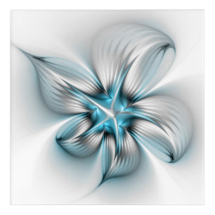 Floral Elegance Modern Abstract Blue Fractal Art