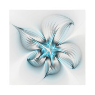 Floral Elegance Modern Abstract Blue Fractal Art