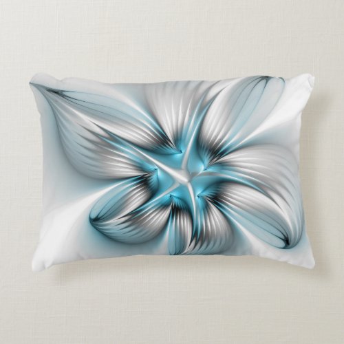 Floral Elegance Modern Abstract Blue Fractal Art Accent Pillow
