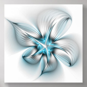 Floral Elegance Modern Abstract Blue Fractal Art Acrylic Photo Tile