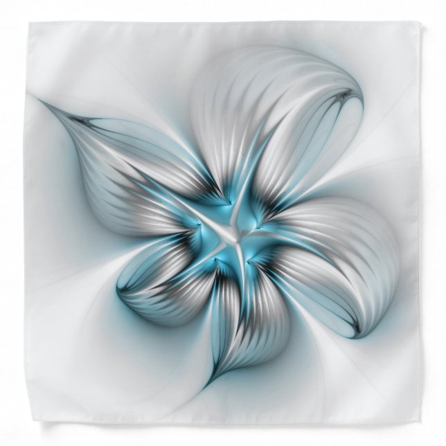 Floral Elegance Modern Abstract Blue Fractal Art Bandana (Front)