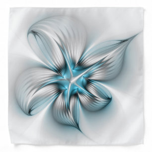 Floral Elegance Modern Abstract Blue Fractal Art Bandana