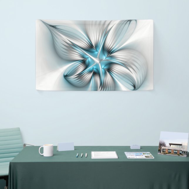 Floral Elegance Modern Abstract Blue Fractal Art Banner (Tradeshow)