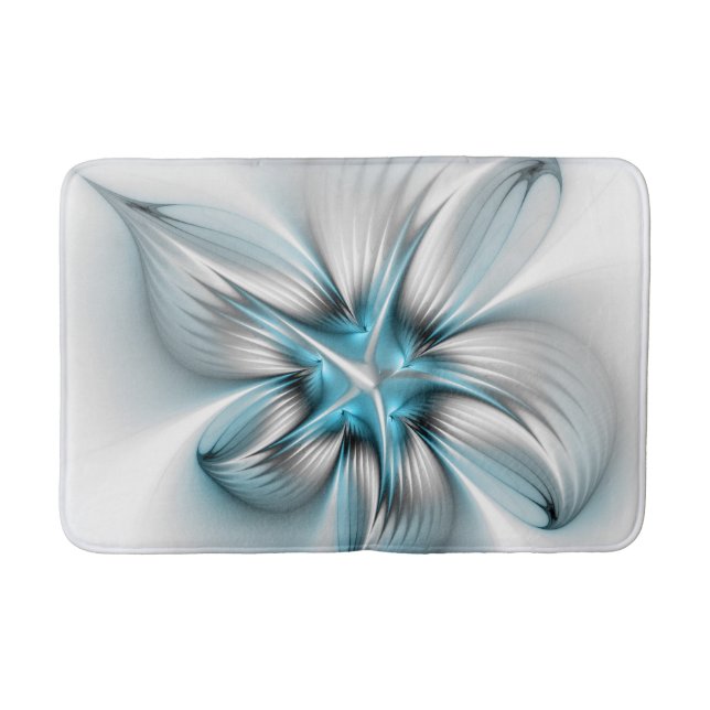 Floral Elegance Modern Abstract Blue Fractal Art Bath Mat (Front)