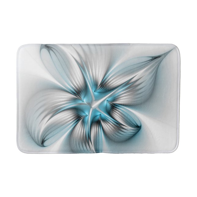 Floral Elegance Modern Abstract Blue Fractal Art Bath Mat (Front)