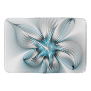 Floral Elegance Modern Abstract Blue Fractal Art Bath Mat