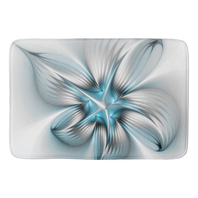 Floral Elegance Modern Abstract Blue Fractal Art Bath Mat (Front)