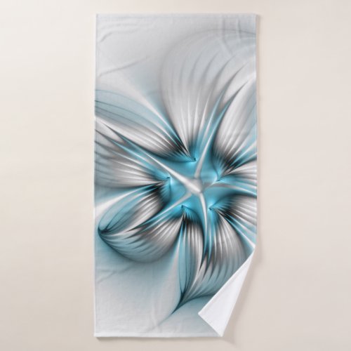Floral Elegance Modern Abstract Blue Fractal Art Bath Towel