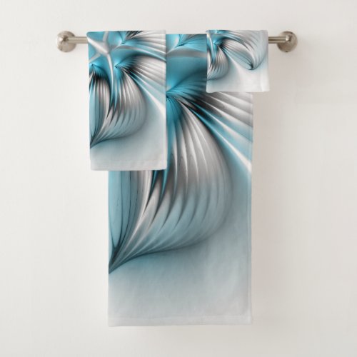 Floral Elegance Modern Abstract Blue Fractal Art Bath Towel Set