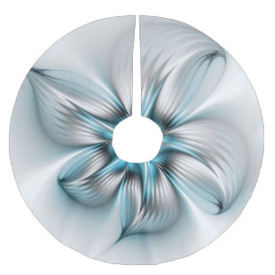 Floral Elegance Modern Abstract Blue Fractal Art Brushed Polyester Tree Skirt