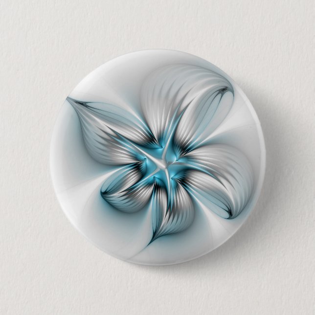 Floral Elegance Modern Abstract Blue Fractal Art Button (Front)