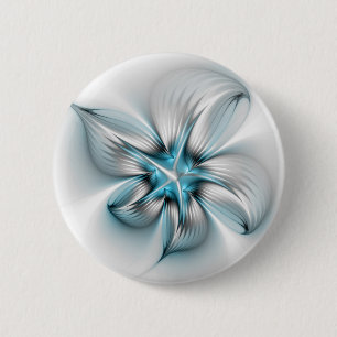 Floral Elegance Modern Abstract Blue Fractal Art Button