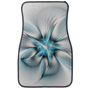Floral Elegance Modern Abstract Blue Fractal Art Car Floor Mat