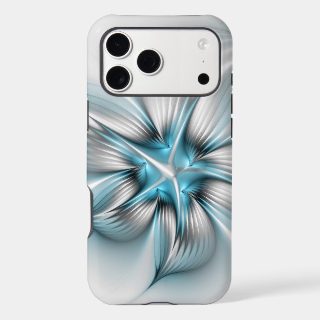 Floral Elegance Modern Abstract Blue Fractal Art Case-Mate iPhone Case (Back)
