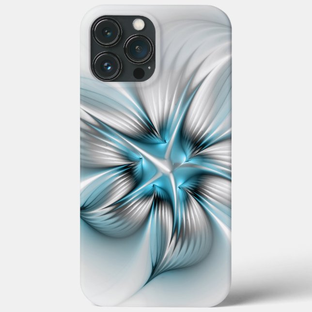 Floral Elegance Modern Abstract Blue Fractal Art Case-Mate iPhone Case (Back)
