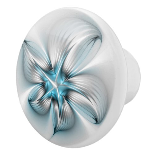 Floral Elegance Modern Abstract Blue Fractal Art Ceramic Knob