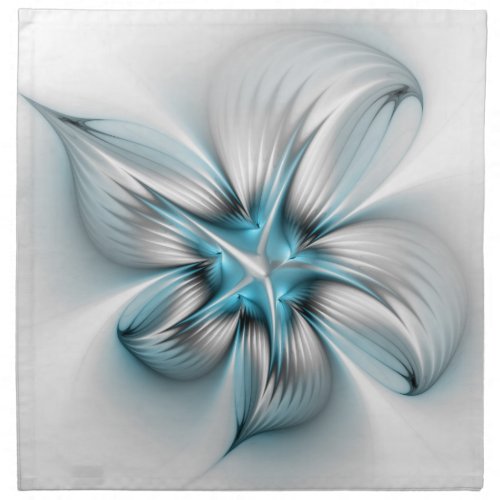 Floral Elegance Modern Abstract Blue Fractal Art Cloth Napkin