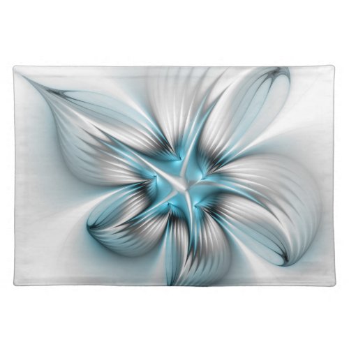 Floral Elegance Modern Abstract Blue Fractal Art Cloth Placemat