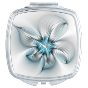 Floral Elegance Modern Abstract Blue Fractal Art Compact Mirror