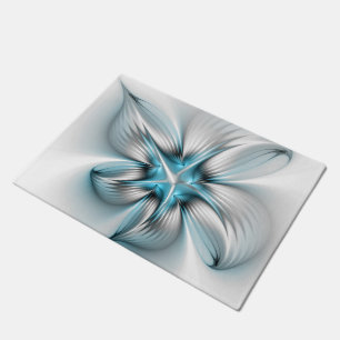 Floral Elegance Modern Abstract Blue Fractal Art Doormat