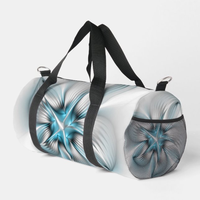 Floral Elegance Modern Abstract Blue Fractal Art Duffle Bag (Right Corner)