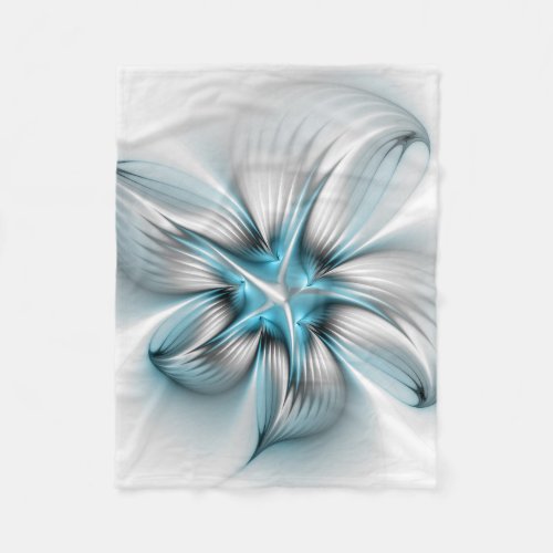 Floral Elegance Modern Abstract Blue Fractal Art Fleece Blanket