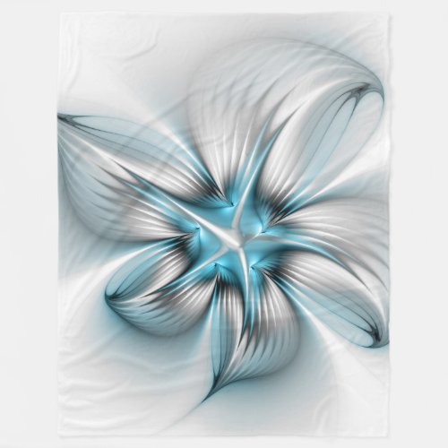 Floral Elegance Modern Abstract Blue Fractal Art Fleece Blanket