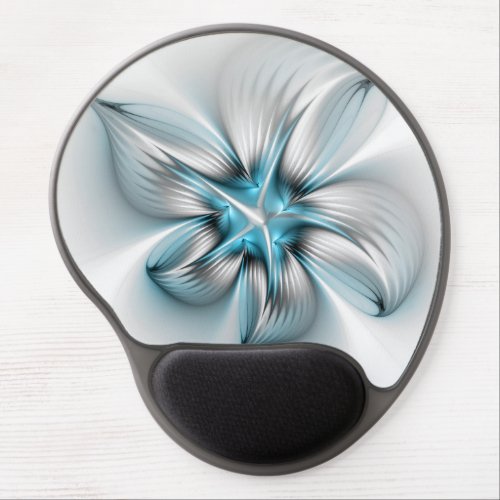 Floral Elegance Modern Abstract Blue Fractal Art Gel Mouse Pad