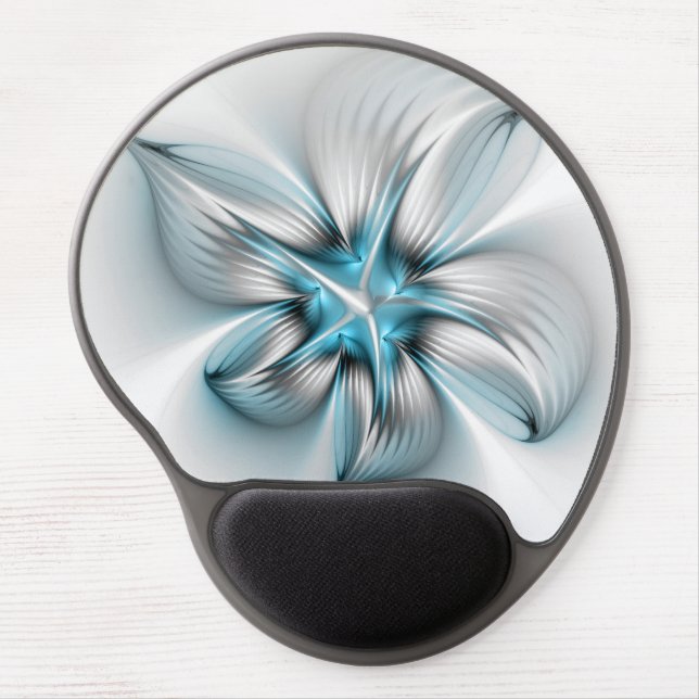 Floral Elegance Modern Abstract Blue Fractal Art Gel Mouse Pad (Front)